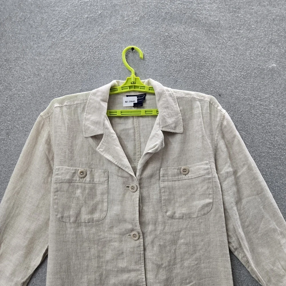 Charter Club Women Button Up Shirt S‎ Cream Collared Front Long Sleeve